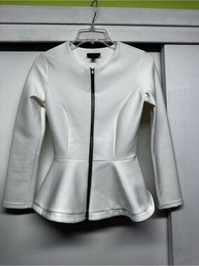 Topshop White Peplum Zip Jacket with Black Trim